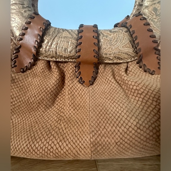 Donald j Pliner Hobo Suede Croc Leather Copper Handbag Purse - Picture 3 of 13